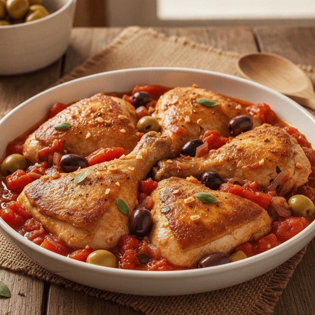 chicken with tomatoes and olives (kotopoulo me tomatoes kai elies)