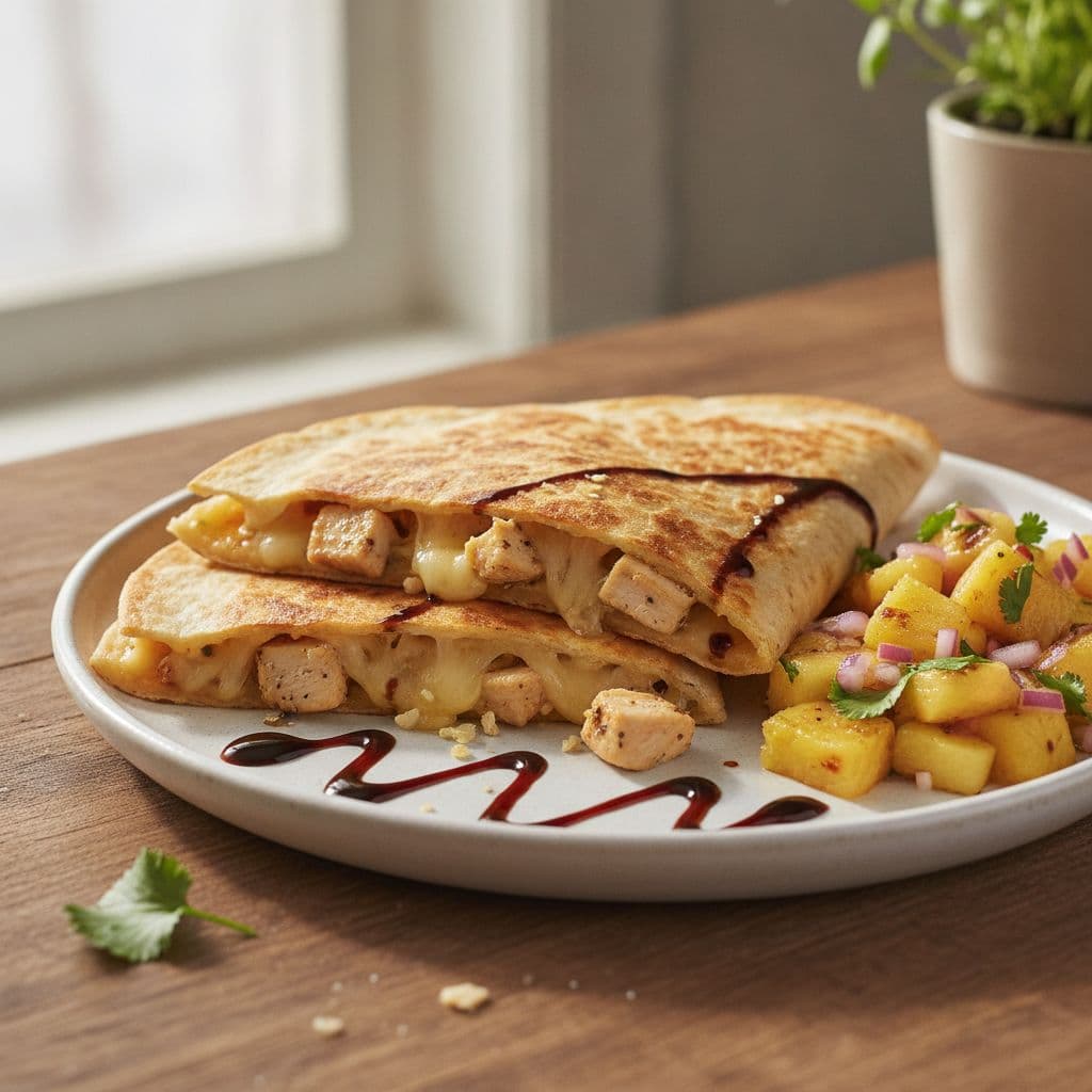 Asian Chicken Quesadilla w/Grilled Pineapple Salsa & Hoisin