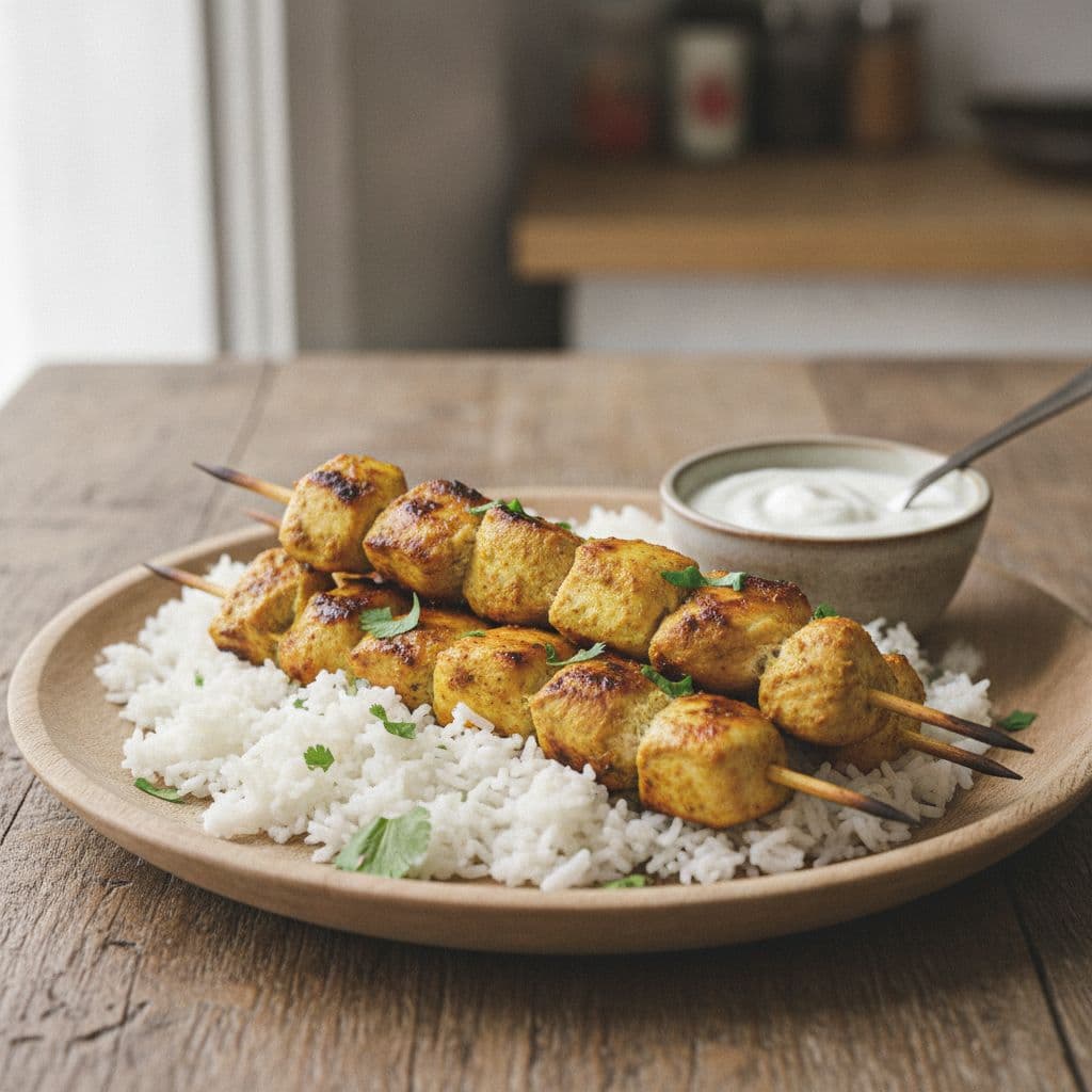 Chicken Curry Kabobs On Rice